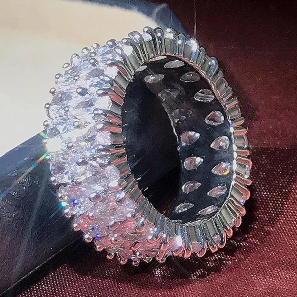 NEW 925 STERLING SILVER ETERNITY DIAMOND BAND RING, BEAUTIFUL RING, SHINY RING - Picture 3 of 6